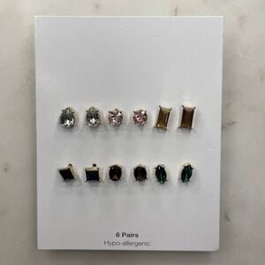 Time and Tru | NWT Six Pairs of Cut Gem Style Stud Earrings